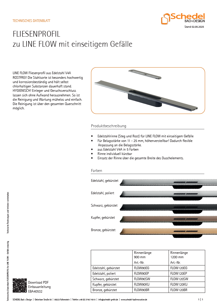 LINE FLOW Fliesenprofil - Gefälle einseitig