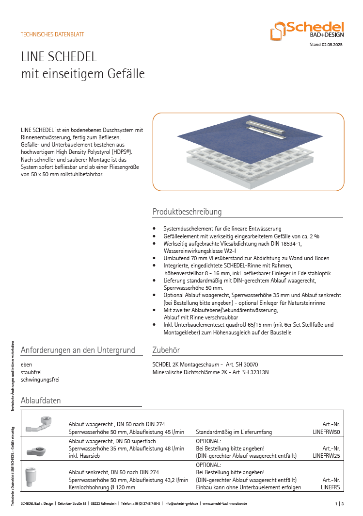 LINE SCHEDEL - Gefälle einseitig