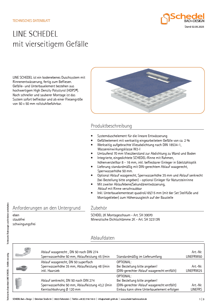 LINE SCHEDEL - Gefälle vierseitig