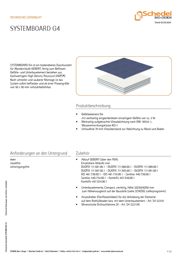 Systemboard für GEBERIT Wandeinlauf - Gefälle G4