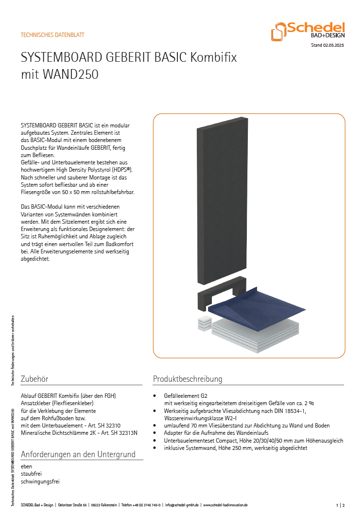Systemboard GEBERIT BASIC Kombifix mit Wand 250