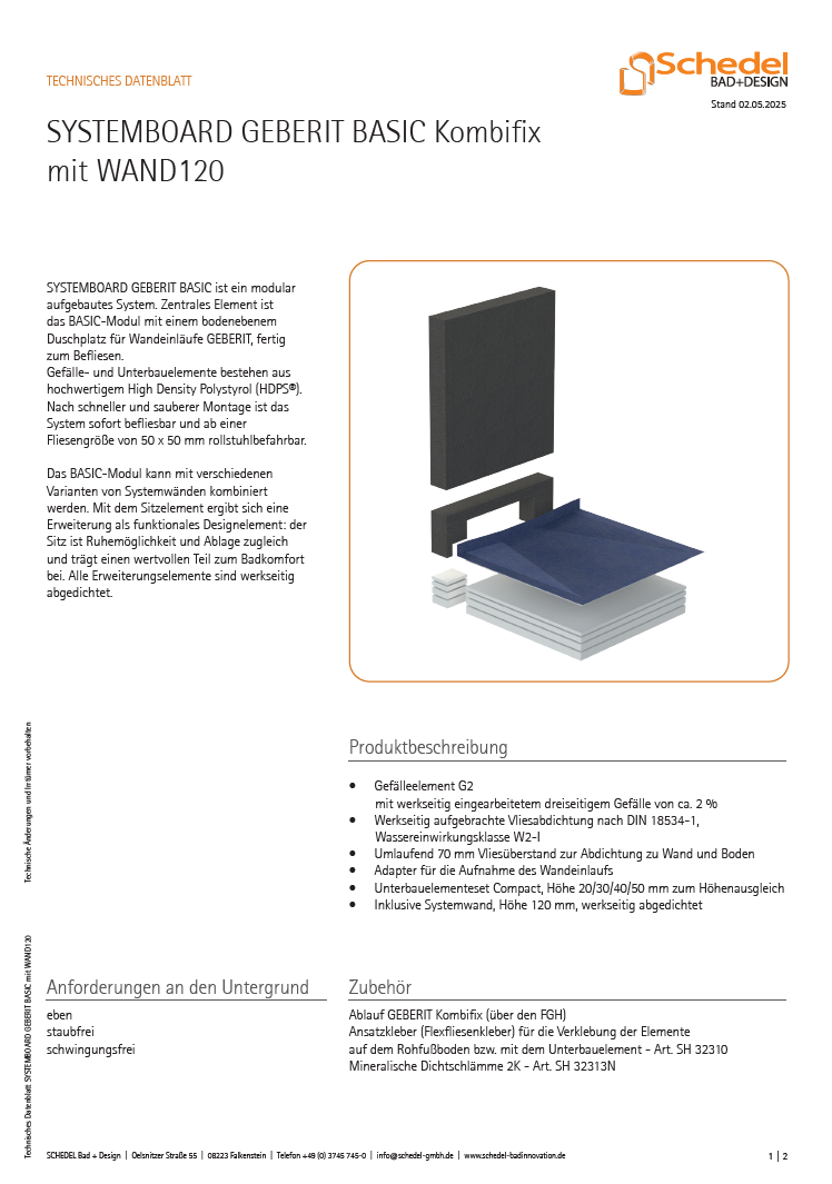 Systemboard GEBERIT BASIC Kombifix mit Wand 120