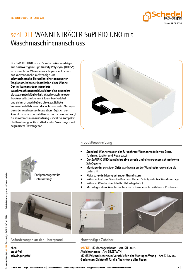schEDEL WANNENTRÄGER SuPERIO UNO mit WMA
